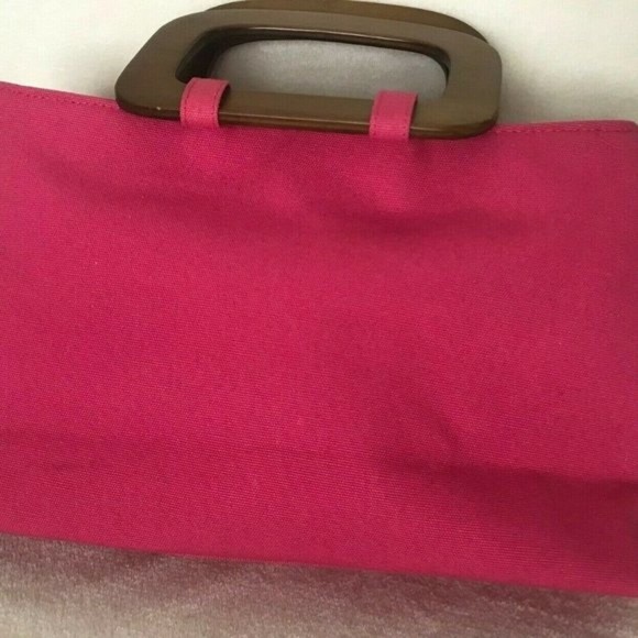 Madison Studio Polka Dots Purse Clutch Wooden Handles Pink Green Embellished - Picture 5 of 9